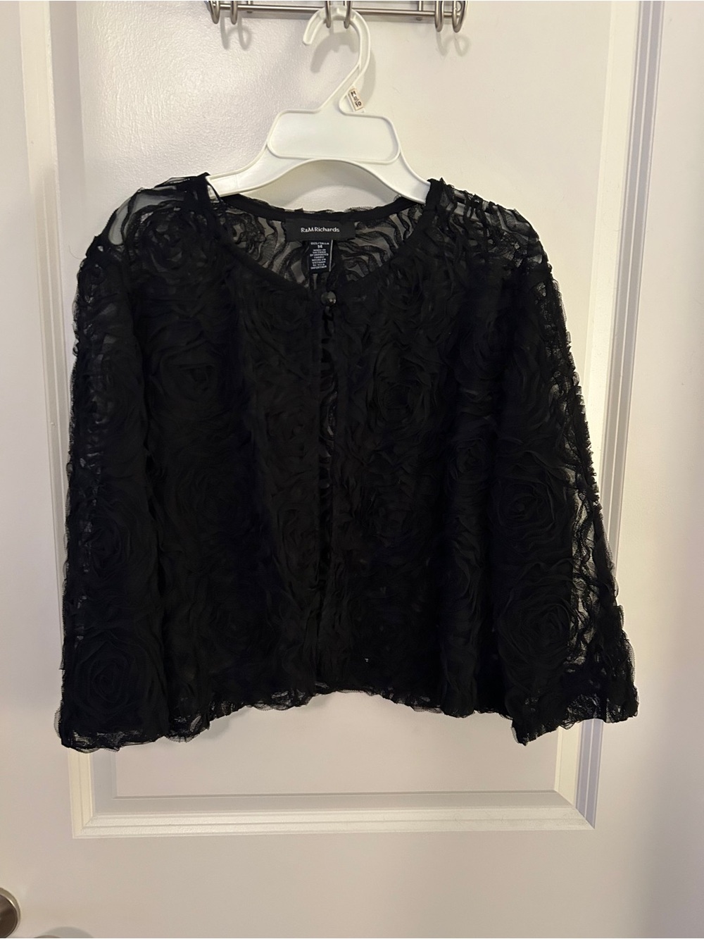 R&M Richards Black Sheer Floral Lace Buttoned Cardigan